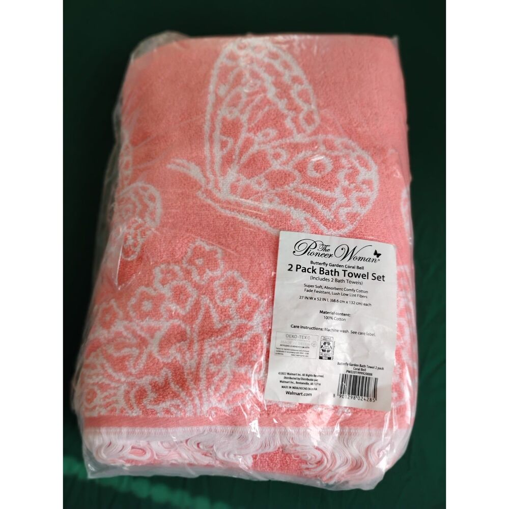 The Pioneer Woman set of two new Butterfly Garden Coral Bell Towels